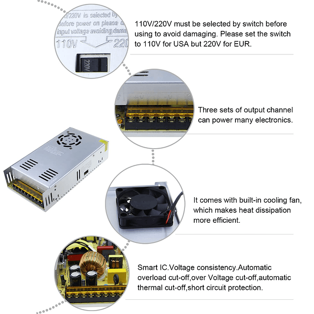 5V 60A 300W Fuente de alimentación Transformador Adaptador C