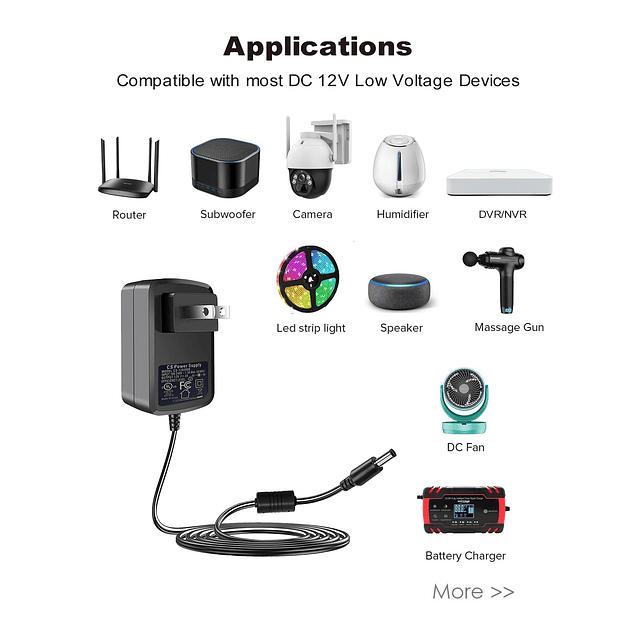 Lonnky DC 12V 2A Adaptador de fuente de alimentación para cá