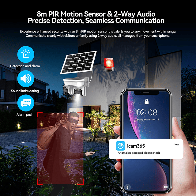 Cámara de seguridad solar celular 4G LTE, vista de 360° de d
