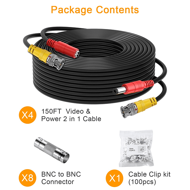 Cable Bnc de 4 x 150 pies, cable siamés todo en uno para cám