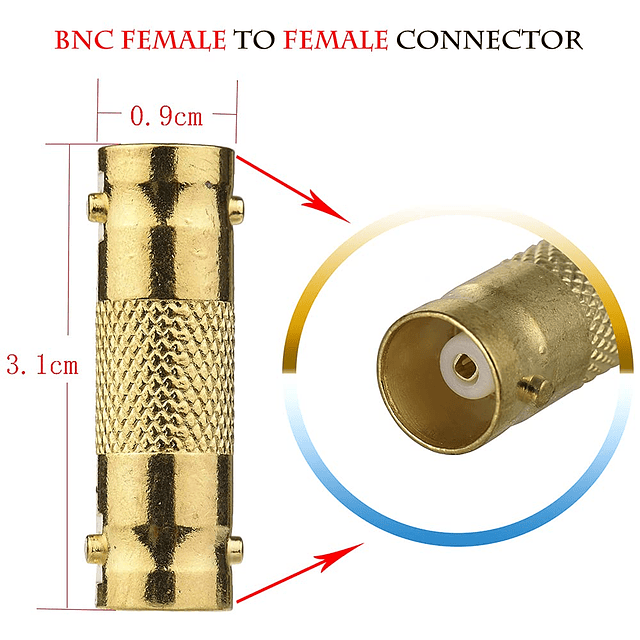 Paquete de 6 conectores coaxiales BNC chapados en oro, 2 pie