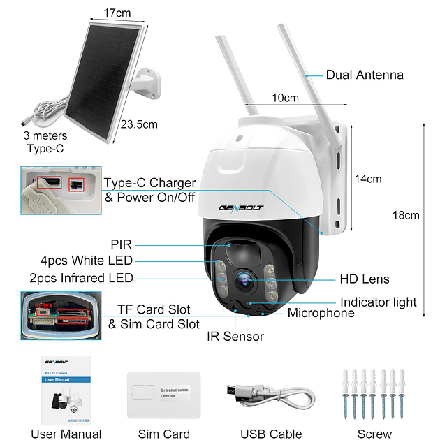 Cámara de seguridad solar celular 4G LTE inalámbrica para ex