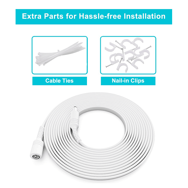 Cable de extensión de 12 V CC, 30 pies, paquete de 2, 5 V, 9