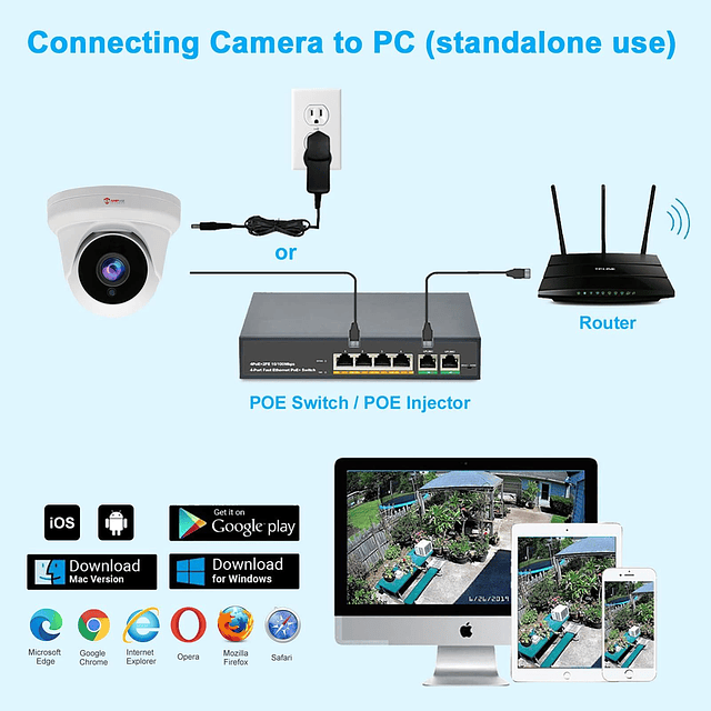 Cámara de torreta IP PoE de 4 MP con micrófono/audio, cámara