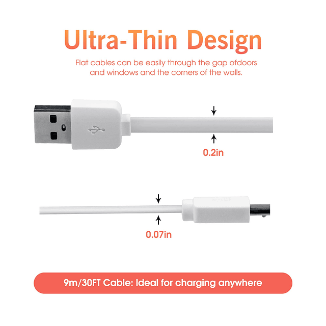 Cable de extensión de alimentación plano de 30 pies para Wyz