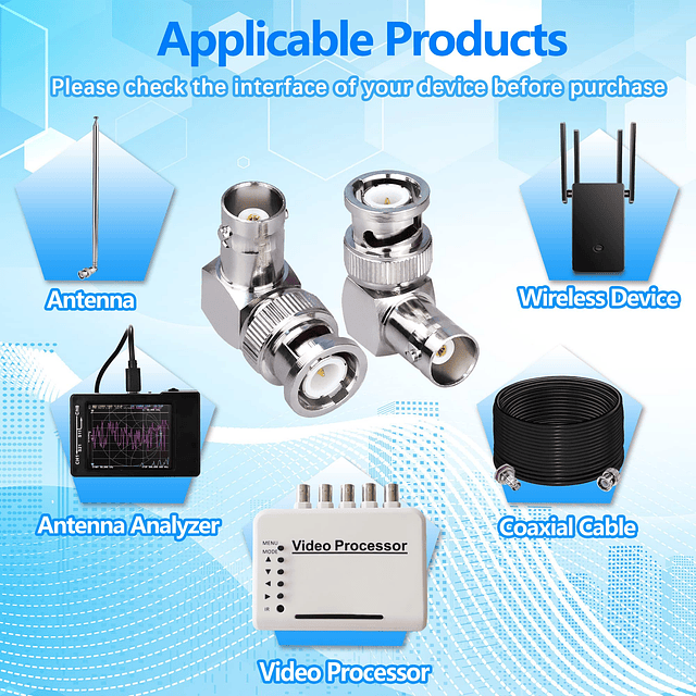 Paquete de 2 Adaptador de Codo BNC Macho a BNC Hembra Adapta