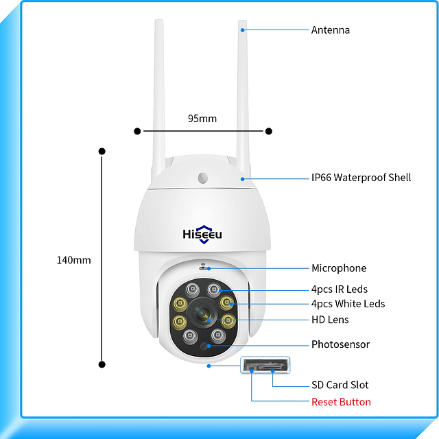 Cámara de seguridad PTZ 2K 3MP para exteriores, cámara WiFi,