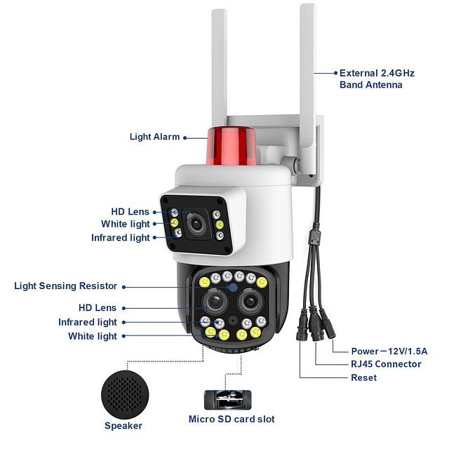 Cámara de seguridad exterior WiFi para el hogar, cámara PTZ