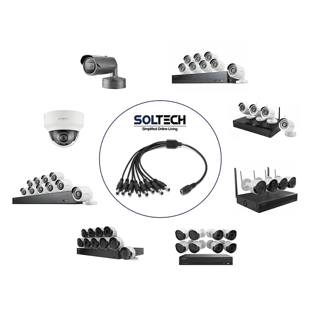 Cable divisor de alimentación CC de 8 vías para cámaras de s