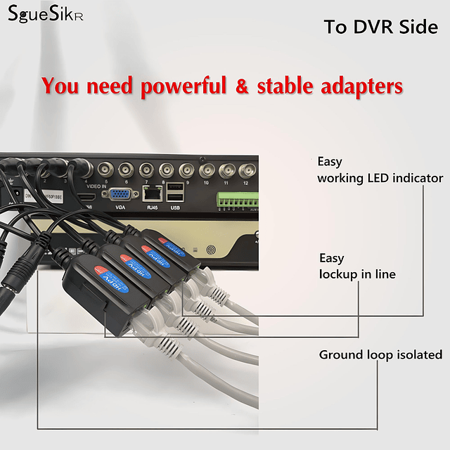 8 pares de adaptador pasivo de vídeo Balun BNC a RJ45 con al