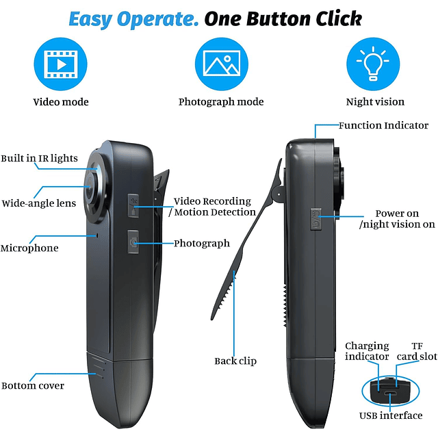 【Actualización Mini cámara corporal, cámara corporal 1080P d