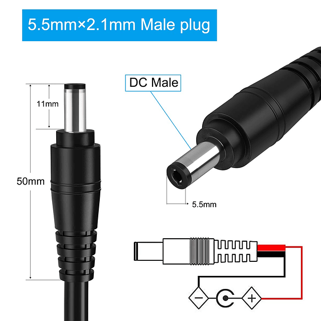 Cable flexible de alimentación de CC, conector de enchufe de