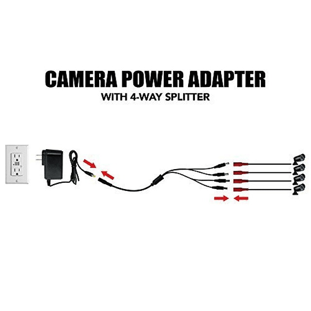 Adaptador de corriente para cámara de seguridad con divisor,