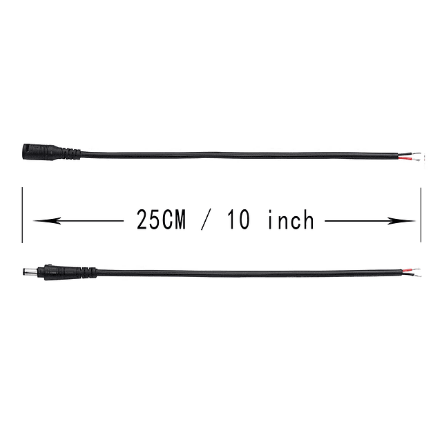 Cable de alimentación CC de 25 cm, 12 V, 5 A, 5,5 mm x 2,1 m