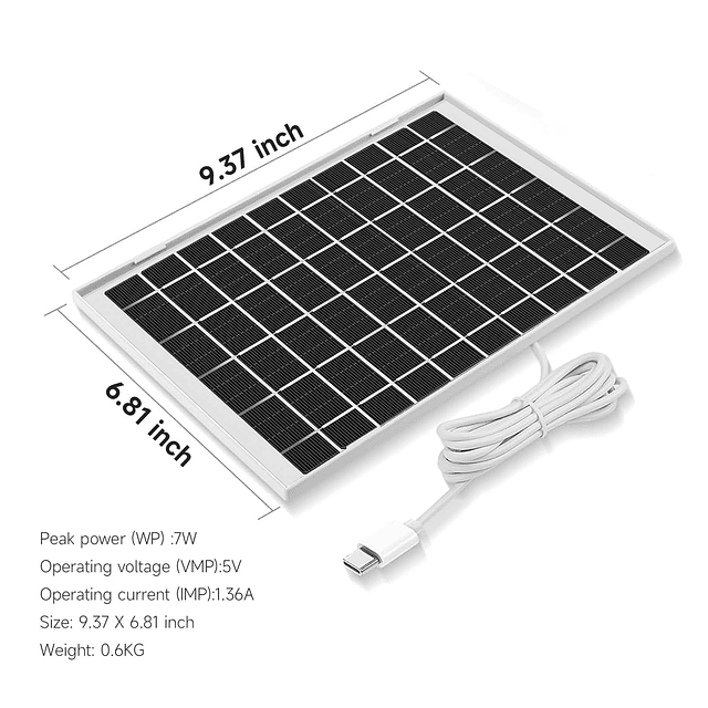 Panel solar CC de 5 V para cámara de seguridad, cargador de