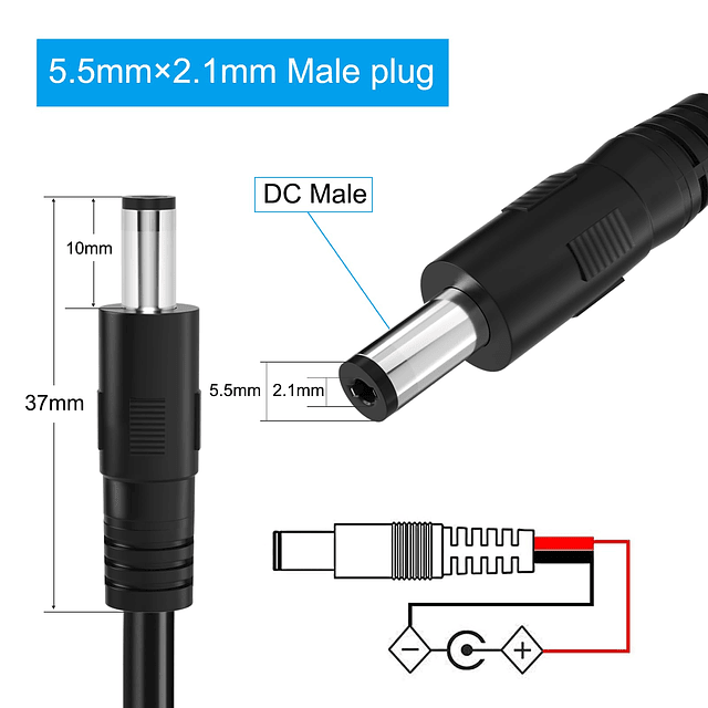 Cable de extensión de alimentación CC de 0.217 in x 0.083 in