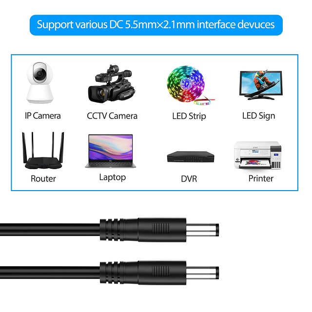 Cable de extensión de alimentación CC de 0.217 in x 0.083 in