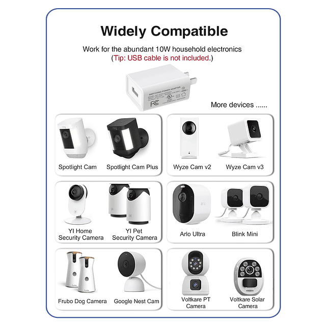 Listado UL Adaptador de corriente USB , para Wyze Nest Cam p