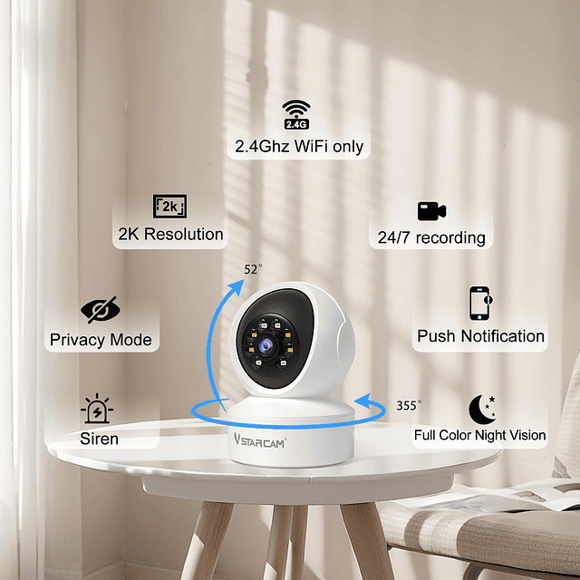 Cámara de seguridad interior, cámara WiFi 2K HD, cámara para