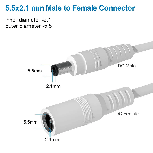 Cable de extensión CC de 10 pies, 5,5 mm x 2,1 mm, cable de