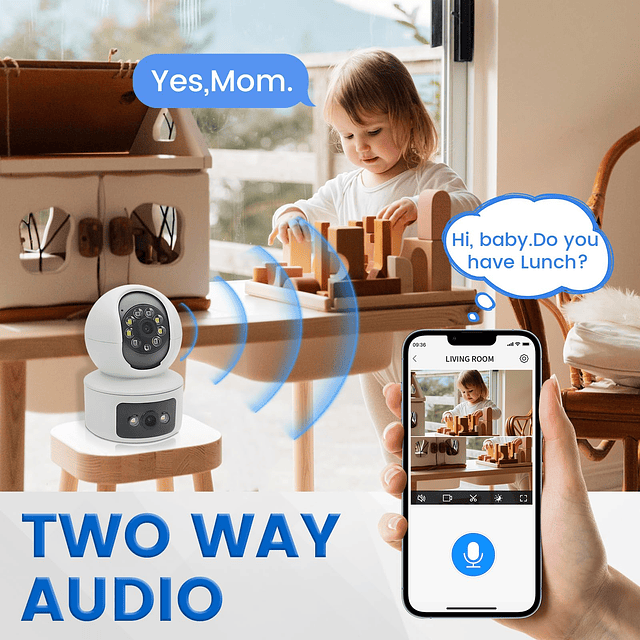 Cámara de seguridad interior de doble lente Cámara inalámbri
