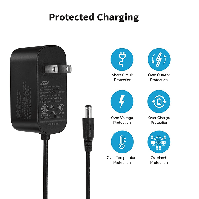 Adaptador de fuente de alimentación de 12 V, 2 A, 6 pies, ca