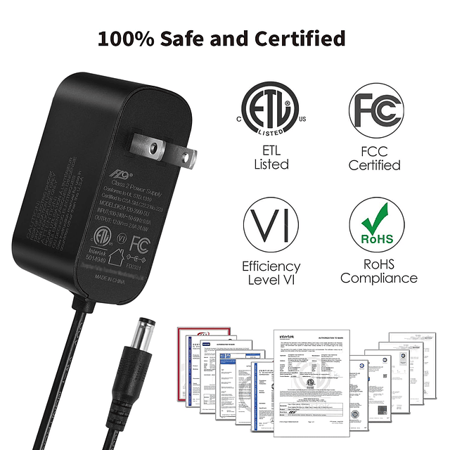 Adaptador de fuente de alimentación de 12 V, 2 A, 6 pies, ca