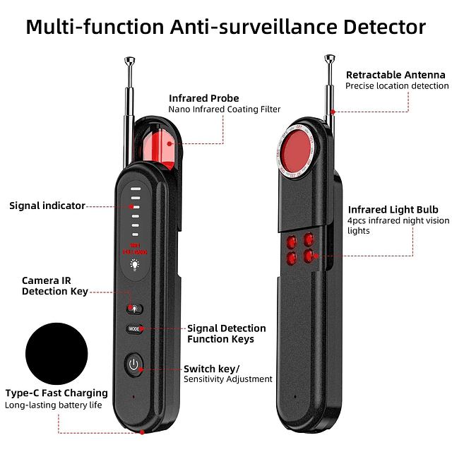 Detectores de cámara oculta con 5 niveles de sensibilidad -