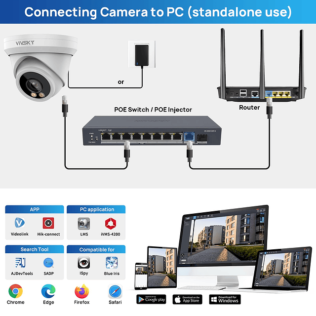 Cámara IP 4K a todo color Cámara PoE de 8 MP para exteriores