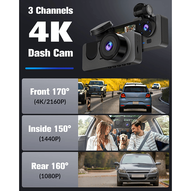 Cámara de tablero para automóviles, cámara de automóvil 4K F