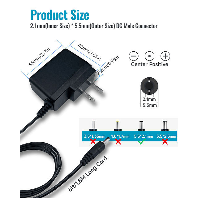 Adaptador de fuente de alimentación de 12 V, 0,5 A, 500 mA,