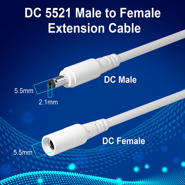 Cable de extensión de alimentación de 12 V CC de 20 pies paq