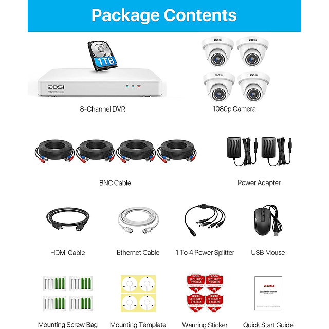 Sistema de cámara de seguridad de 8 canales 1080P con disco