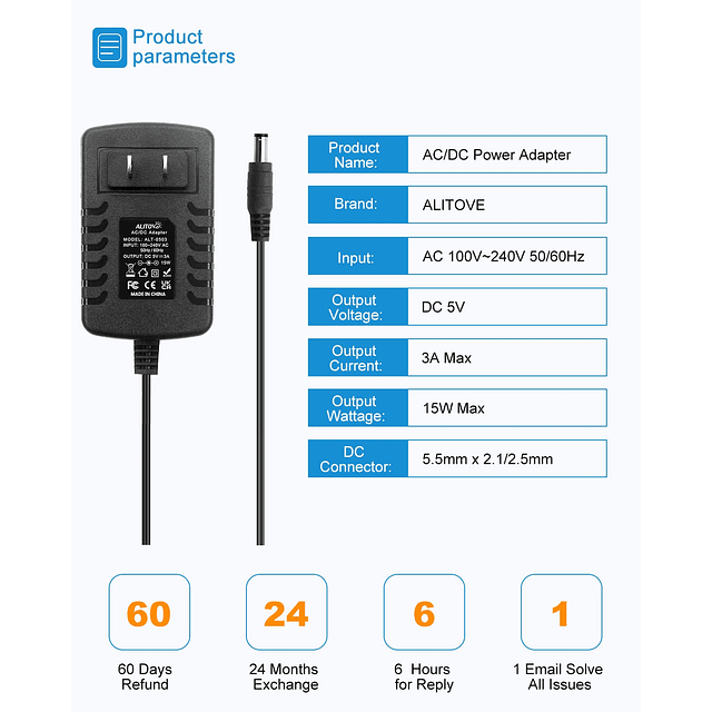 5V 3A 15W AC 100V~240V a DC Adaptador de fuente de alimentac