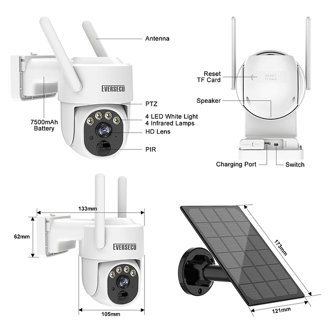 Cámara de seguridad solar para exteriores 2K inalámbrica con