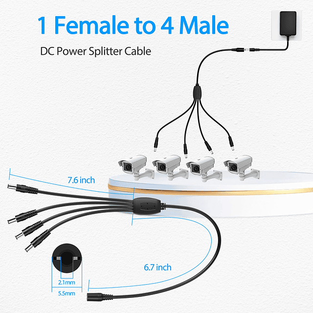 Cable para cámara de seguridad, adaptador de corriente CA a