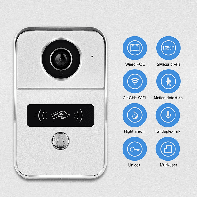 Cámara de Video Timbre WiFi de 2MP, Cable Directo a Ethernet