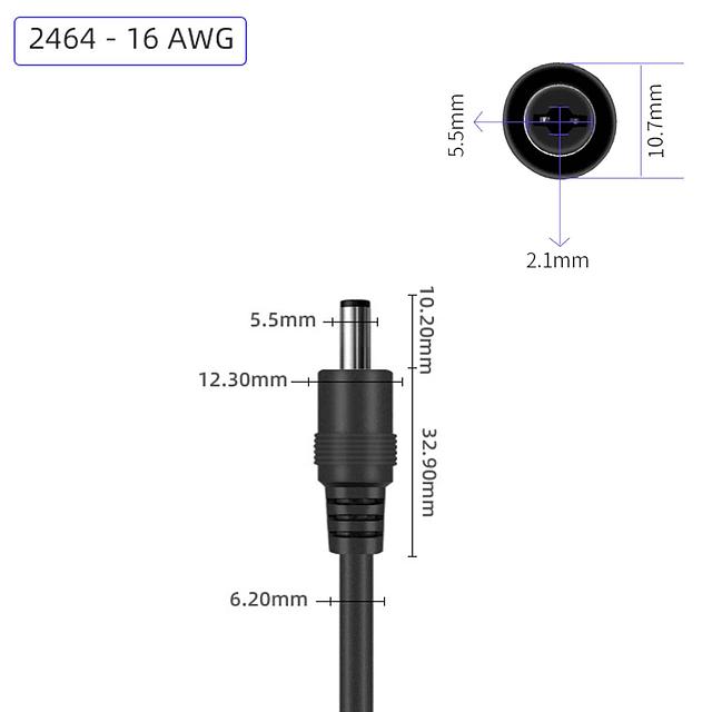 2 cables de alimentación de 3 pies, 16 AWG, 5 V-24 V CC, con