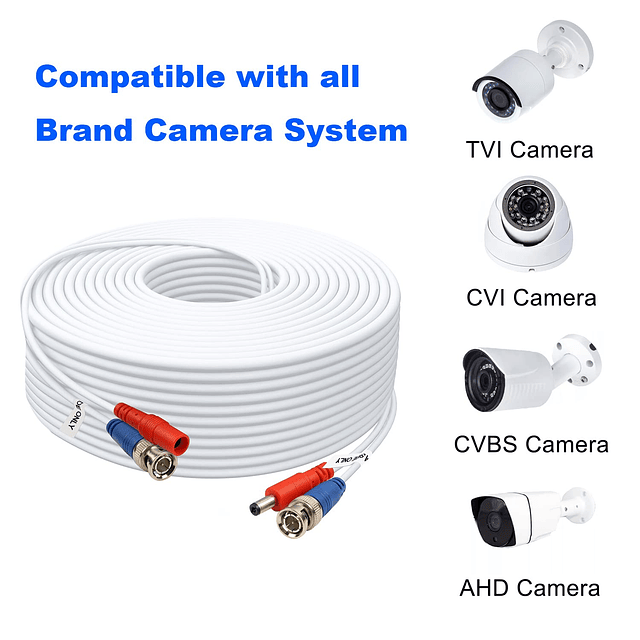 Cable BNC de 50 pies, paquete de 4 cables de alimentación de