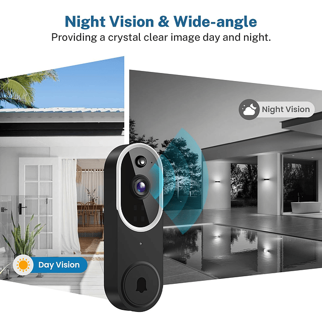 Cámara de timbre de vídeo inalámbrica 1080p, timbre incluido