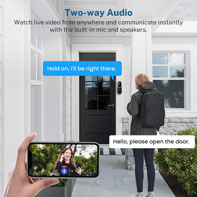 Cámara de timbre de vídeo inalámbrica 1080p, timbre incluido
