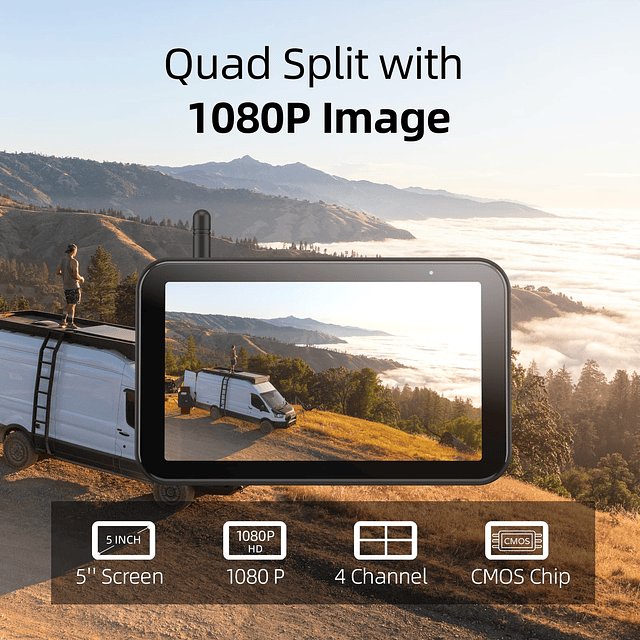 Sistema inalámbrico de cámara de respaldo para RV, monitor 1