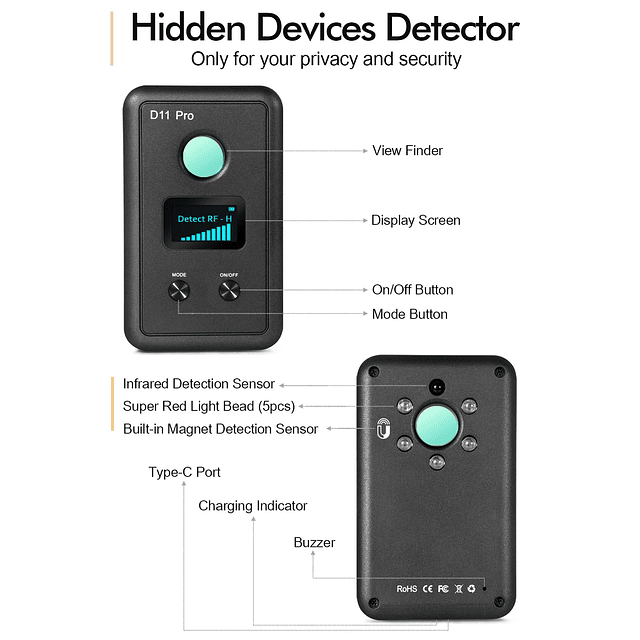 Detectores de cámara oculta D11 Pro con pantalla, buscador d