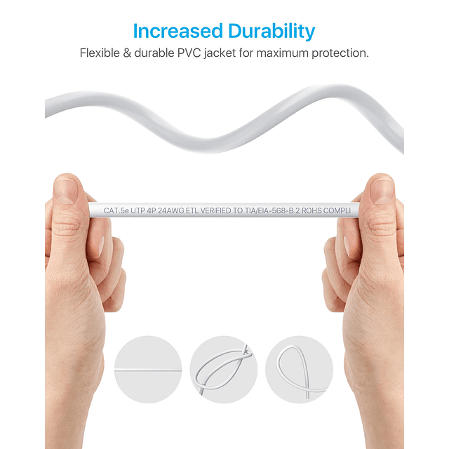 Cable Ethernet Cat5e de 60 pies de red de alta velocidad Cab