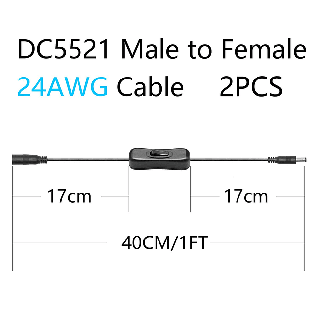 DC 5,5 mm x 2,1 mm con cable de alimentación de encendido/ap