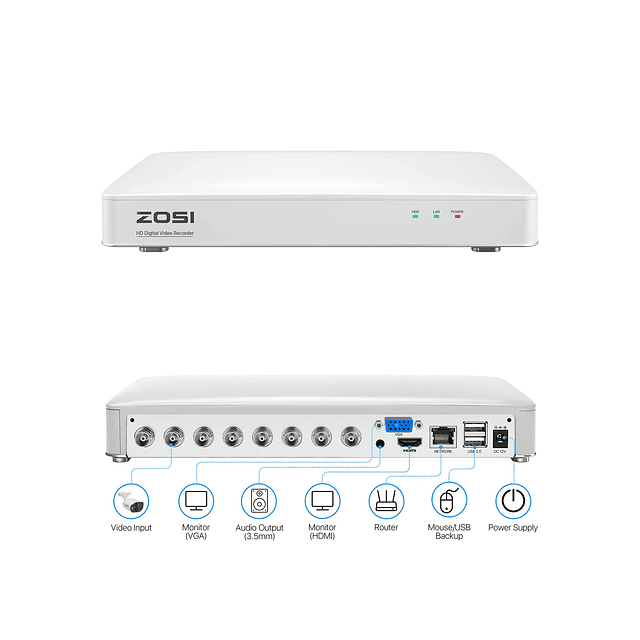 H.265 3K Lite Grabador DVR de seguridad de 8 canales con dis