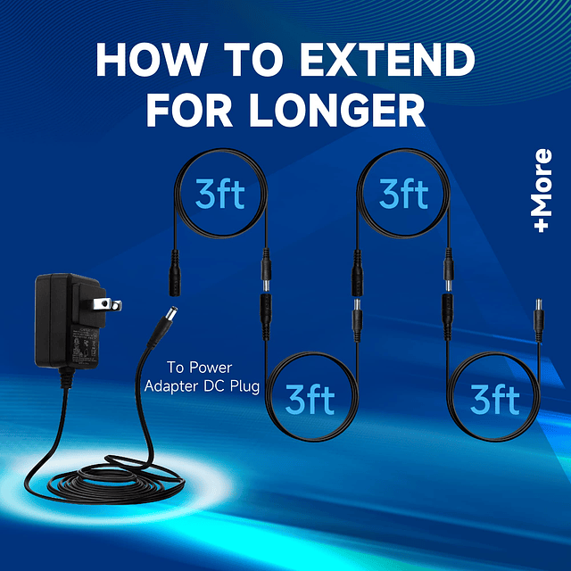 Paquete de 4 cables de extensión de alimentación CC de 3 pie