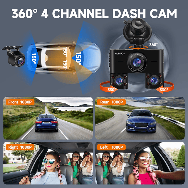 Dash Cam 360 Delantero y Trasero Interior, Cámara de Tablero