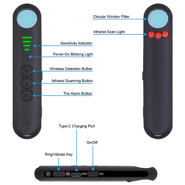 Detector de cámara oculta, detector antiespía portátil, dete