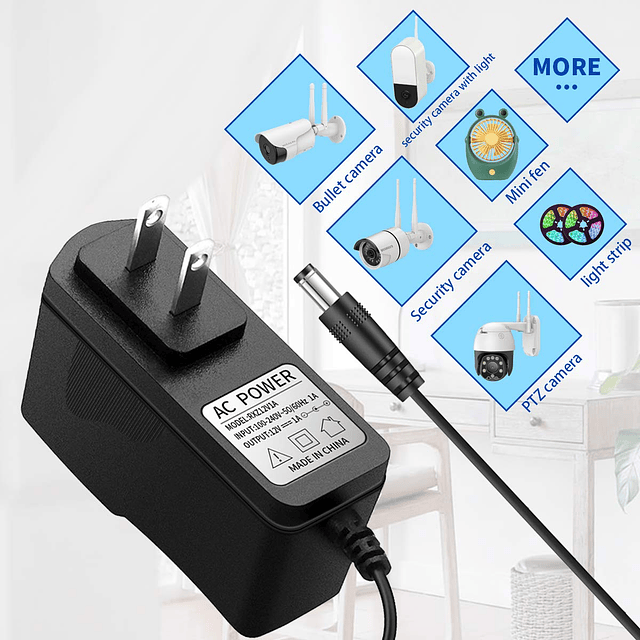 Adaptador de fuente de alimentación de 12 V 1 A CC para cáma